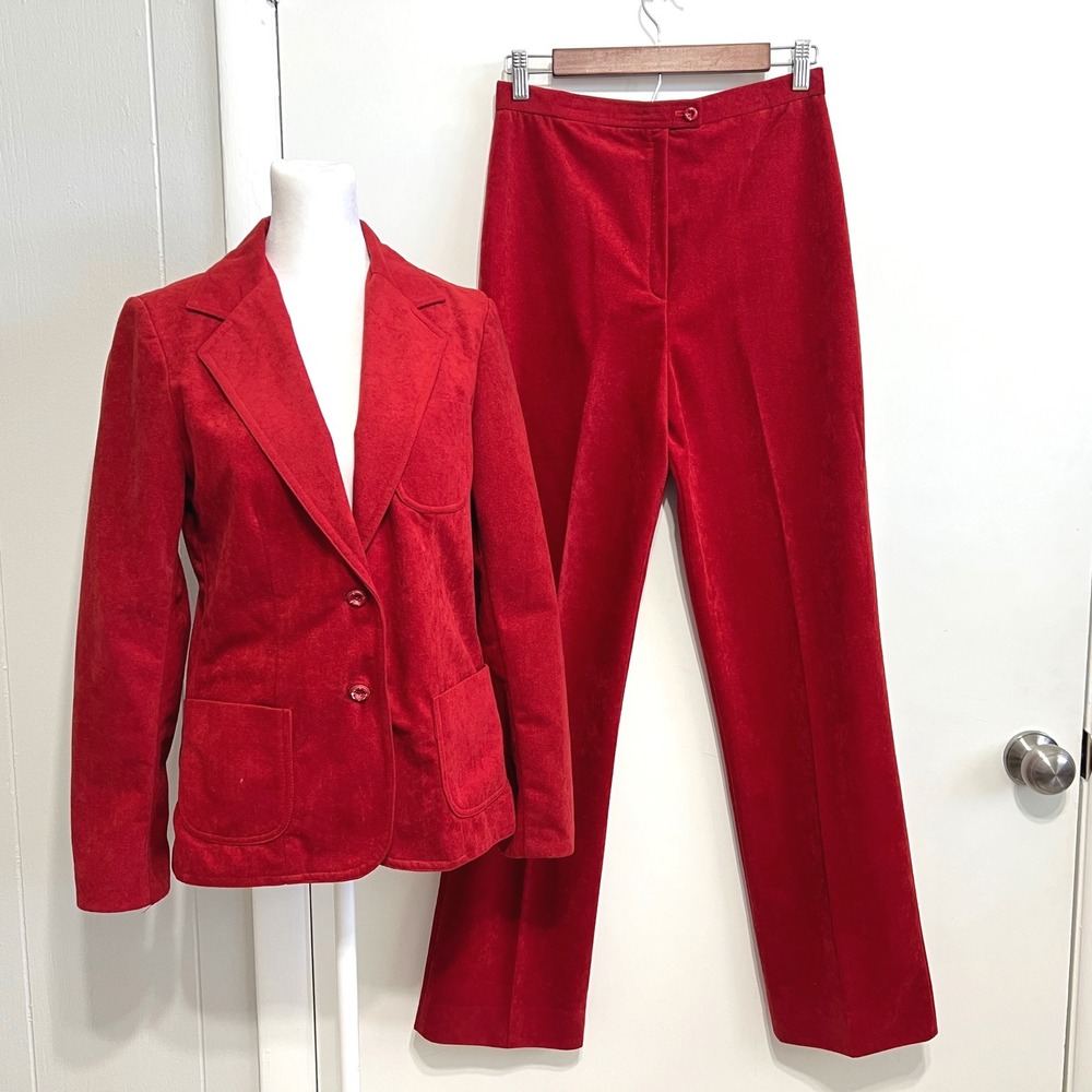 Vintage Red Faux Suede Suit‎ Set Jo Hardin Originals 80s Blazer Pants Power Suit